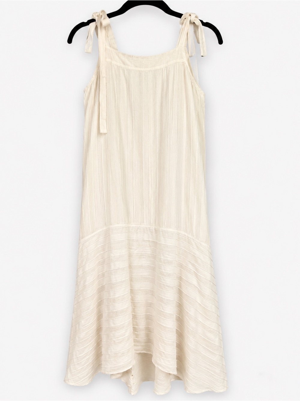 En Saison Ivory Tie Strap Textured Midi Dress NWT Size Large Romantic